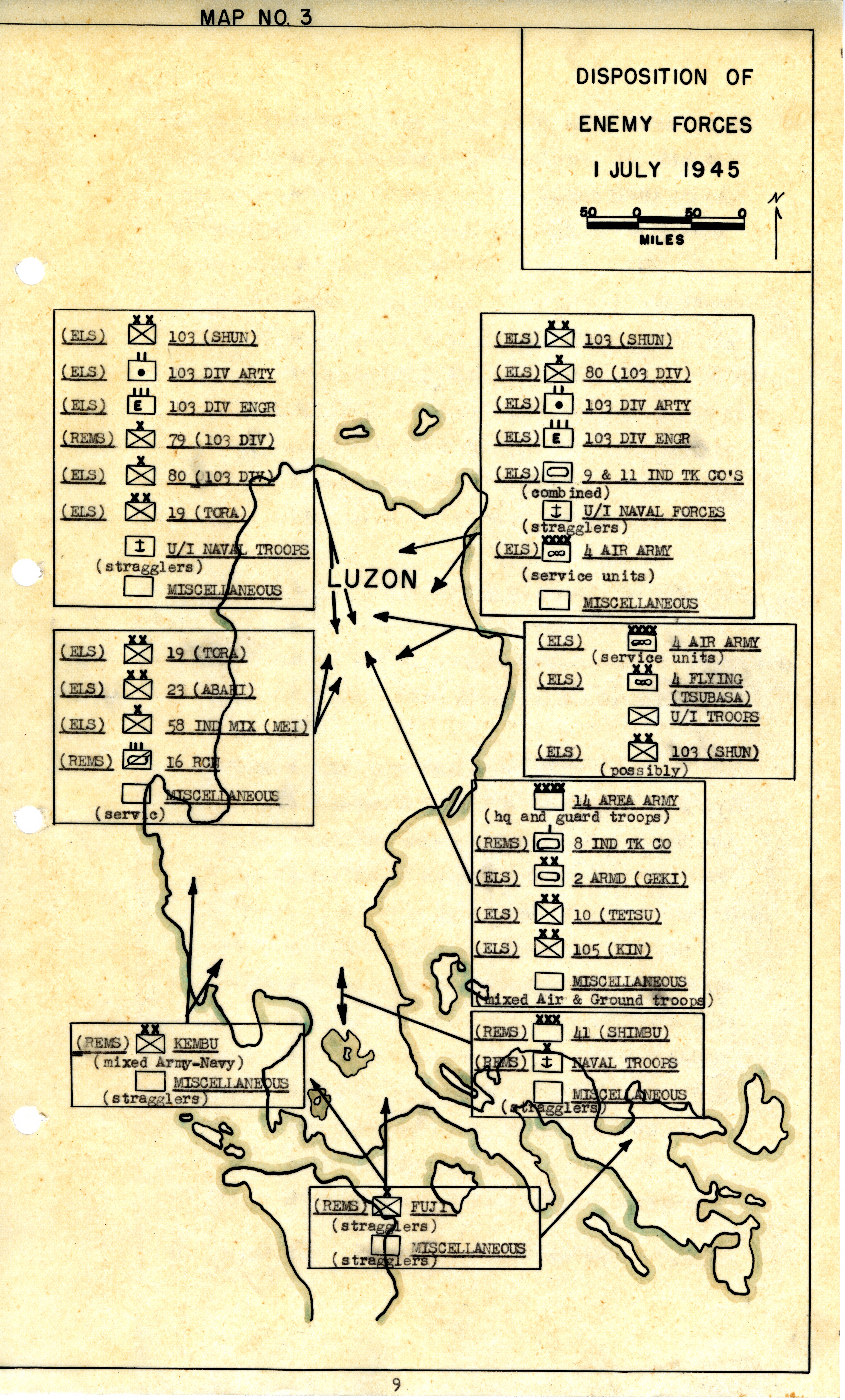 Japanese force disposition map Luzon July 1945