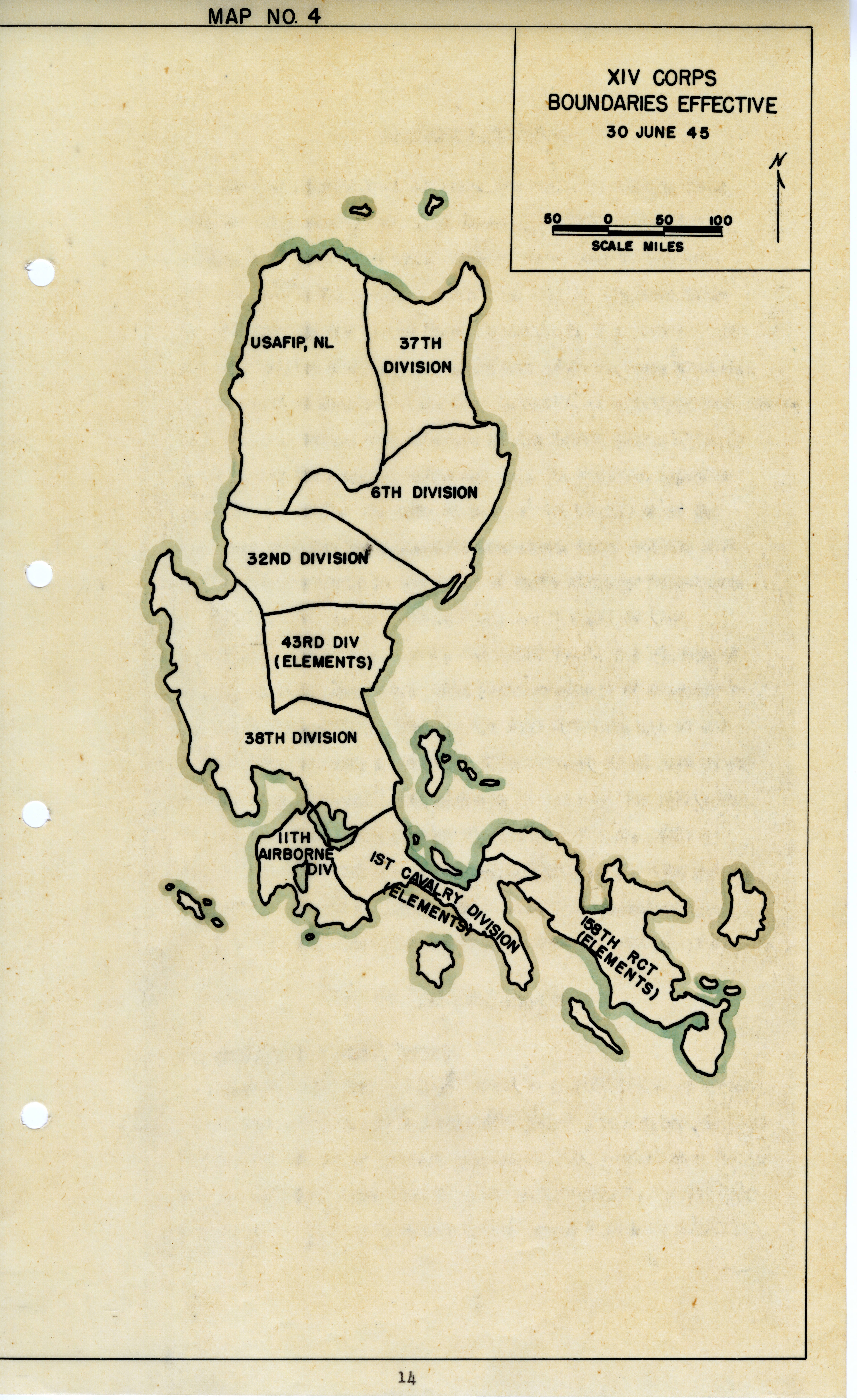 XIV Corps operational boundaries map Leyte June 1945